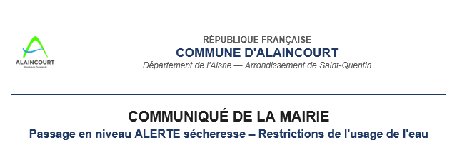 Communiqué : ALERTE sécheresse